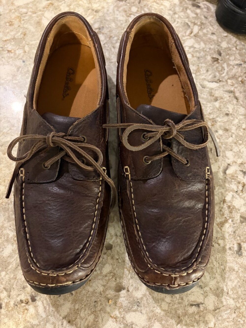 Cabela's Men's Brown Leather Moc Toe Boat Shoes Size 14M Comfort Lace Up Casual